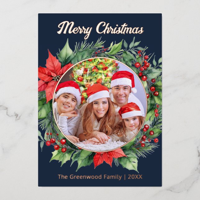 Carte De Vœux En Aluminium Élégante couronne famille photo Joyeux Noël (Recto)