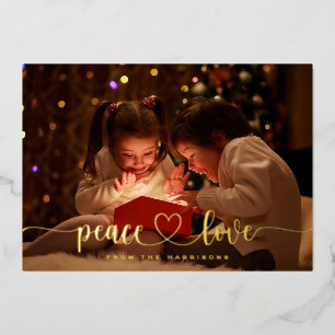 Carte De Vœux En Aluminium Elégante Gold Foil Peace Love Heart Holiday Card