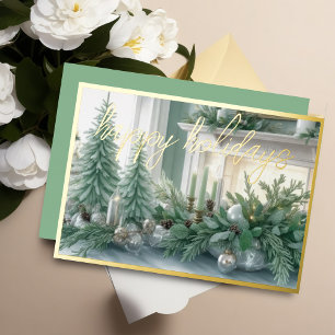 Carte De Vœux En Aluminium Elégante peinture à la menthe verte À feuillage pe