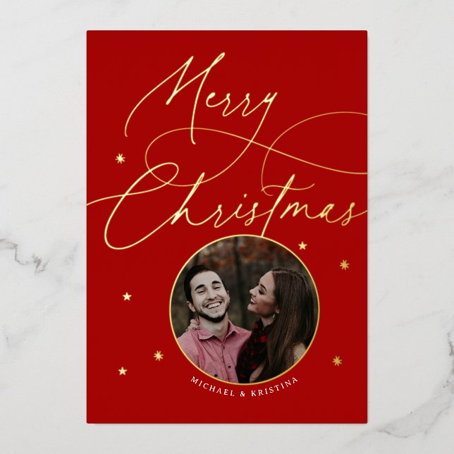 Carte De Vœux En Aluminium Élégante photo de Fiançailles de Noël (Recto)