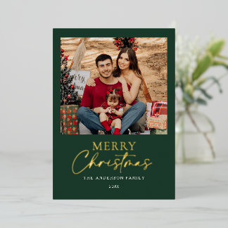 Carte De Vœux En Aluminium Élégante Photo de Joyeux Noël Vert avec Feuille d'