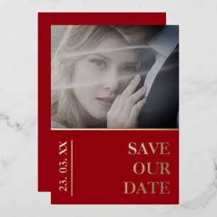 Carte De Vœux En Aluminium Élégante Photo de Mariage Rouge Cramoisi Enregistr