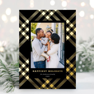 Carte De Vœux En Aluminium Élégante photo de Noël Tartan doré