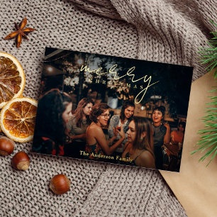 Carte De Vœux En Aluminium Elégante photo Joyeux Noël superposition or Ho