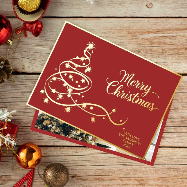 Carte De Vœux En Aluminium Élégante photo moderne rouge or Noël (Créateur téléchargé)