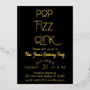Carte De Vœux En Aluminium Élégante Pop Fizz Clink fête du Nouvel An