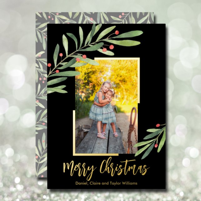 Carte De Vœux En Aluminium Élégante verdure Photo de Noël (Créateur téléchargé)