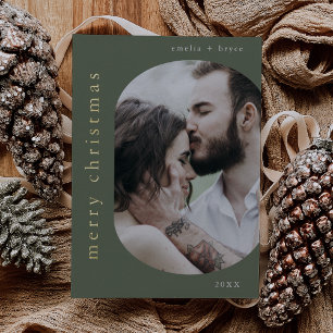 Carte De Vœux En Aluminium EMELIA Green Gold Foil Photo Joyeux Noël