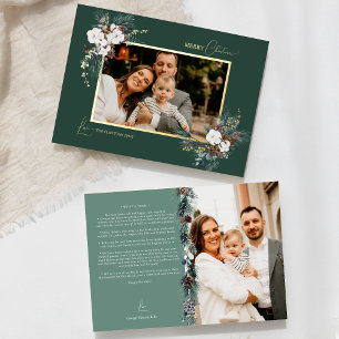 Carte De Vœux En Aluminium Emerald Greenery Vintage Noël Deux photos