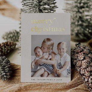 Carte De Vœux En Aluminium EMERY Gold Foil Retro Photo Vintage Noël