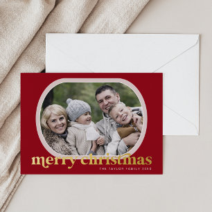Carte De Vœux En Aluminium EMERY Red Gold Foil Photo Simple Joyeux Noël