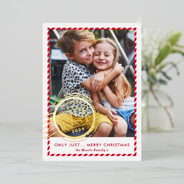 Carte De Vœux En Aluminium ENFANTS NOËL PHOTO mignonne Nice Liste timbre or r (Debout devant)