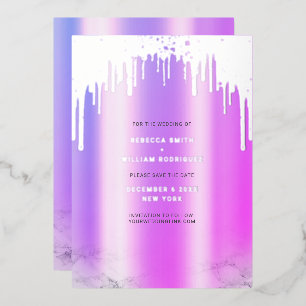 Carte De Vœux En Aluminium Enregistrer La Date Purple Parties scintillant Dri