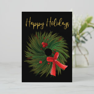Carte De Vœux En Aluminium Entreprise Happy Holidays Aquarelle Wreath Gold