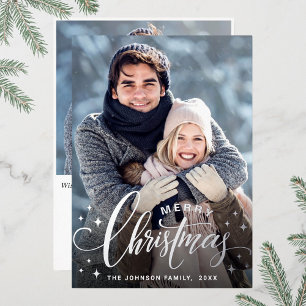 Carte De Vœux En Aluminium Étincelle Joyeux Noël 2 PHOTO Salutation Argent