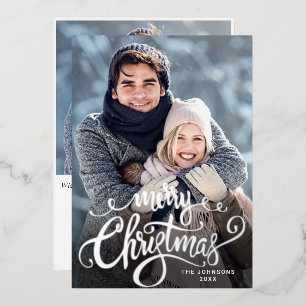 Carte De Vœux En Aluminium Étincelle Joyeux Noël 2 PHOTO Salutation Argent