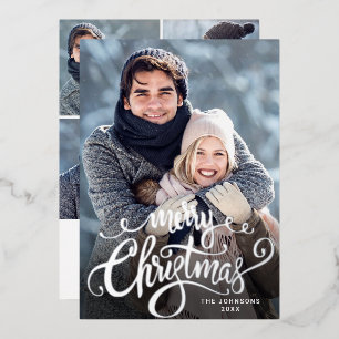 Carte De Vœux En Aluminium Étincelle Joyeux Noël 5 PHOTO Salutation Argent