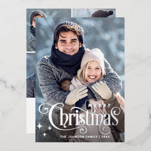 Carte De Vœux En Aluminium Étincelle Joyeux Noël 5 PHOTO Salutation Argent