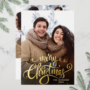 Carte De Vœux En Aluminium Étincelle Joyeux Noël 5 PHOTO Salutation Gold