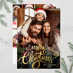 Carte De Vœux En Aluminium Étincelle Joyeux Noël 5 PHOTO Salutation Gold