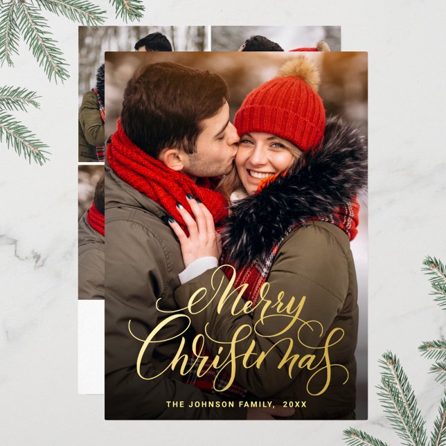 Carte De Vœux En Aluminium Étincelle Joyeux Noël 5 PHOTO Salutation Gold (Créateur téléchargé)