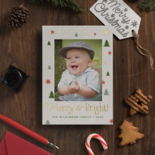 Carte De Vœux En Aluminium Étoiles de pin de Noël Gai et Lumineux Photo perso