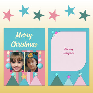 Carte De Vœux En Aluminium Étoiles et boules de Noël photos rose joyeux Noël