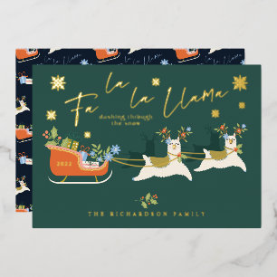 Carte De Vœux En Aluminium Fa La Christmas Llama Reindeers & Sleigh Toxits