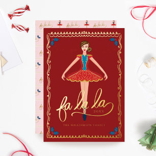 Carte De Vœux En Aluminium Fa La La Christmas Nutcracker Ballet Dancer Rouge