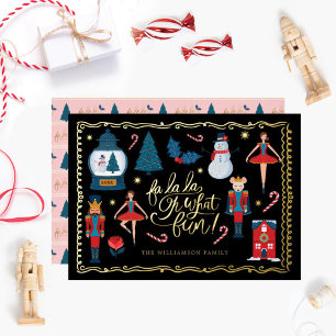 Carte De Vœux En Aluminium Fa La Oh What Fun Christmas Nutcracker Caractères