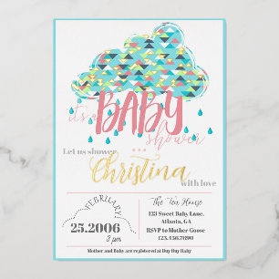 Carte De Vœux En Aluminium Faire-part de Baby Shower Moderne avec feuille d'o