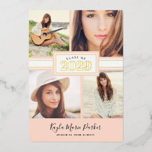 Carte De Vœux En Aluminium Faire-part de graduation photo Blush et Gold Foil