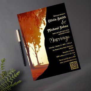 Carte De Vœux En Aluminium Faire-part de mariage de code QR Black and Gold Fa