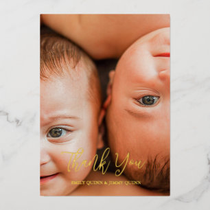 Carte De Vœux En Aluminium Faire-part de naissance photo Twin Overjoyed Merci