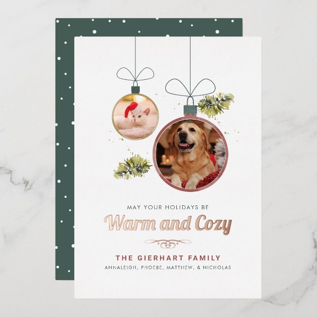 Carte De Vœux En Aluminium Famille Animaux Photos Noël Rose Or (Recto/Verso)