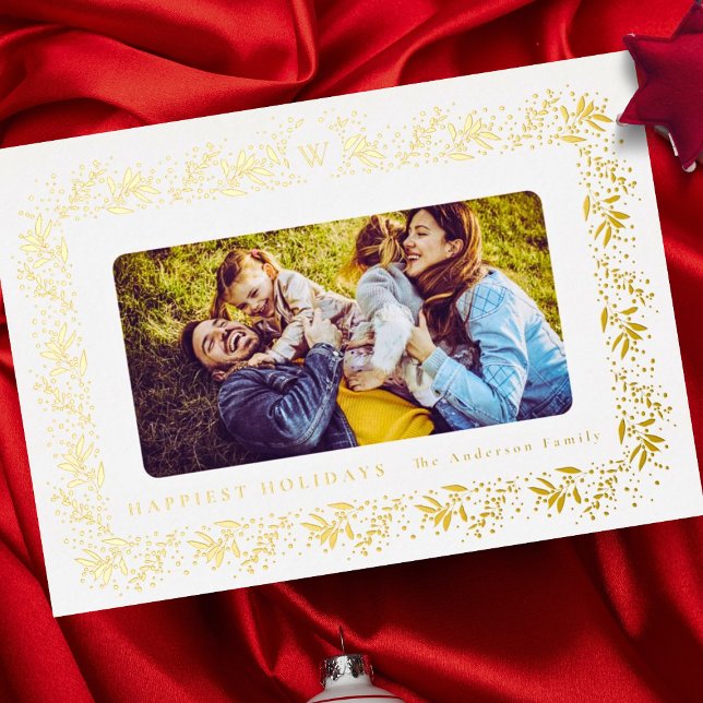 Carte De Vœux En Aluminium famille CHRISTMAS monogramme or Botanical Frame (Créateur téléchargé)