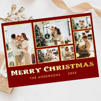 Carte De Vœux En Aluminium Famille classique à photos multiples de Noël