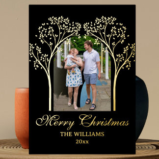 Carte De Vœux En Aluminium Famille de photo élégante arche calligraphie noir