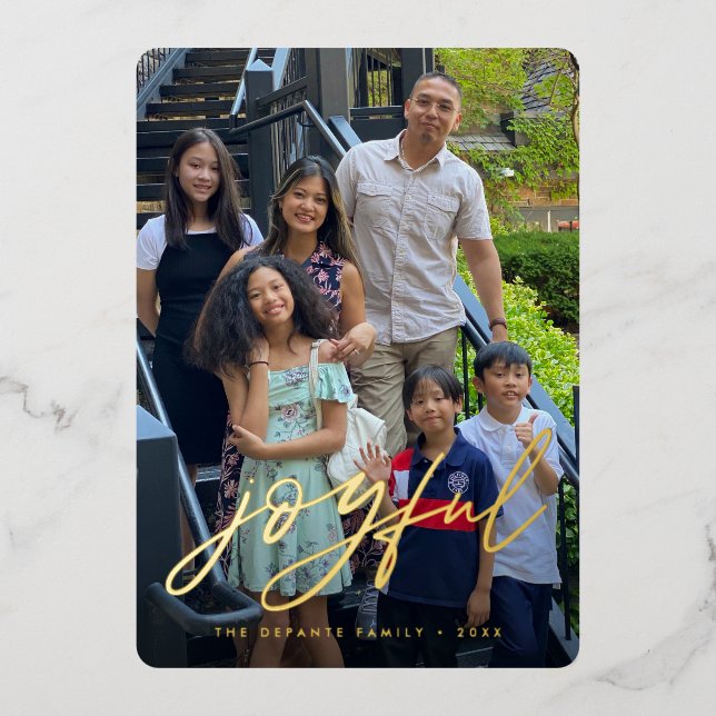 Carte De Vœux En Aluminium Famille de Photo Vertical Joyful Script Noël (Recto)