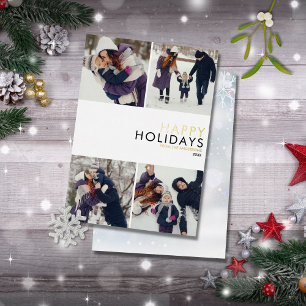 Carte De Vœux En Aluminium Famille moderne 4 Photo Collage Chic Christmas Gol