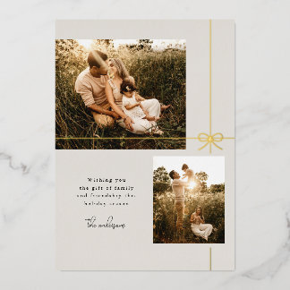 Carte De Vœux En Aluminium Famille Sweet Bow + Amitié Moderne Deux Photos