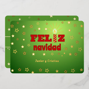 Carte De Vœux En Aluminium Feliz navidad chandelle étoiles salue Foil Card