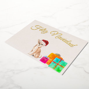 Carte De Vœux En Aluminium Feliz Navidad Christmas Gold Chihuahua Chig
