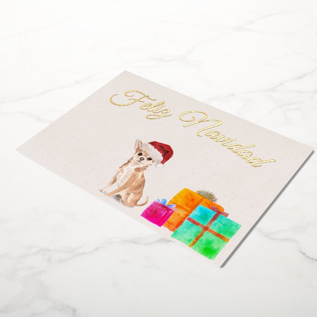 Carte De Vœux En Aluminium Feliz Navidad Christmas Gold Chihuahua Chig (Rotation)