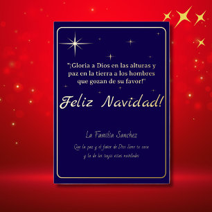 Carte De Vœux En Aluminium Feliz Navidad Golden & Blue Luke 2:14 Verse