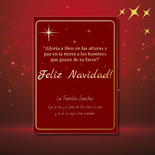 Carte De Vœux En Aluminium Feliz Navidad Golden & Red Luke 2:14 Verse
