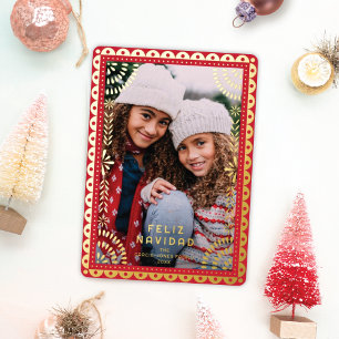 Carte De Vœux En Aluminium Feliz Navidad Papi Picado Photo Holiday Gold Foil