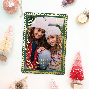 Carte De Vœux En Aluminium Feliz Navidad Papi Picado Photo Holiday Gold Foil