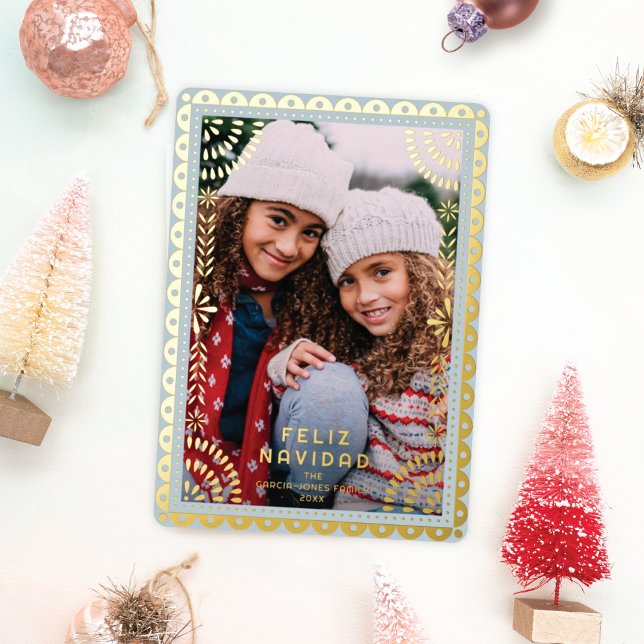 Carte De Vœux En Aluminium Feliz Navidad Papi Picado Photo Holiday Gold Foil (Créateur téléchargé)