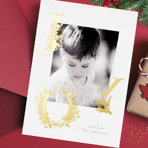 Carte De Vœux En Aluminium Festif Floral Alphabet Gold JOY Photo